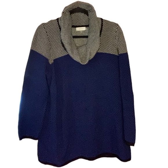 Calvin Klein Ladies Long Sleeve Cowl Neck Blouce Knit Sweater Blue Black Size 1X - Picture 4 of 8